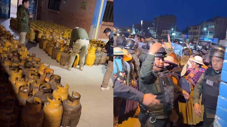 Desalojo policial en El Alto luego de decomiso de 200 garrafas de GLP consideradas "irregulares" por la ANH.