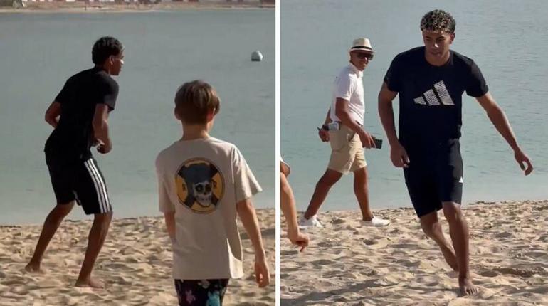 Lamine Yamal combina descanso y pasatiempo en Dubai, regalando momentos divertidos a jóvenes en las playas.