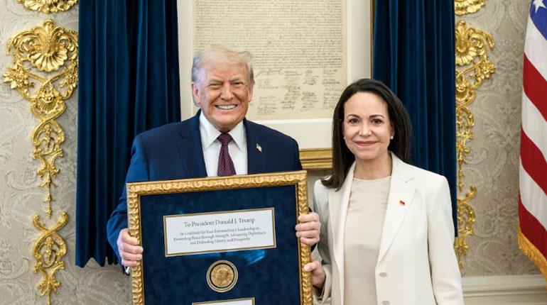 Reconocimiento internacional al liderazgo de Trump por María Corina Machado en un gesto simbólico de respeto mutuo